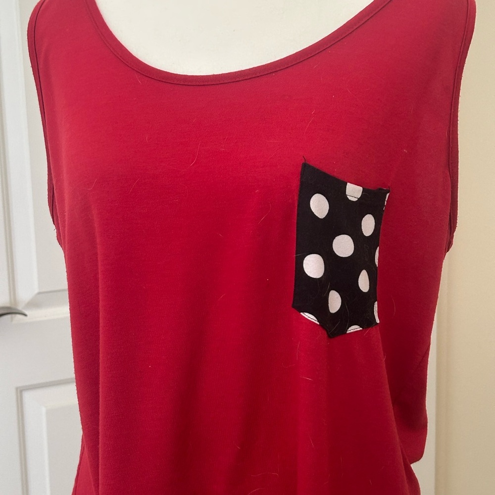Red Sleeveless Top with Polka Dot Pocket with Minney Mouse bows in back!!